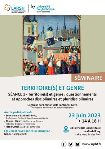 Affiche du séminaire Territoire(s) et genre - Séance 1 - 23 juin 2023 de 14h à 18h